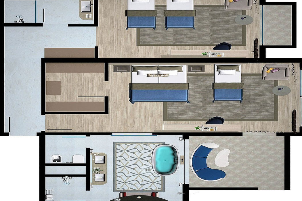 Hotel Gural Premier Belek - widok na plan pokoju rodzinnego pool deluxe